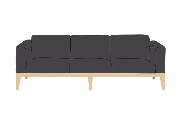 Sofa Hitam Lembut Sofa Yang Nyaman Dengan Dasar Kayu Dalam - Stok Vektor