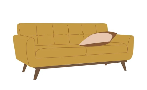 Cute Cozy Mustard Couch Lounge Mid Century Modern Sofa Home — Stock Vector