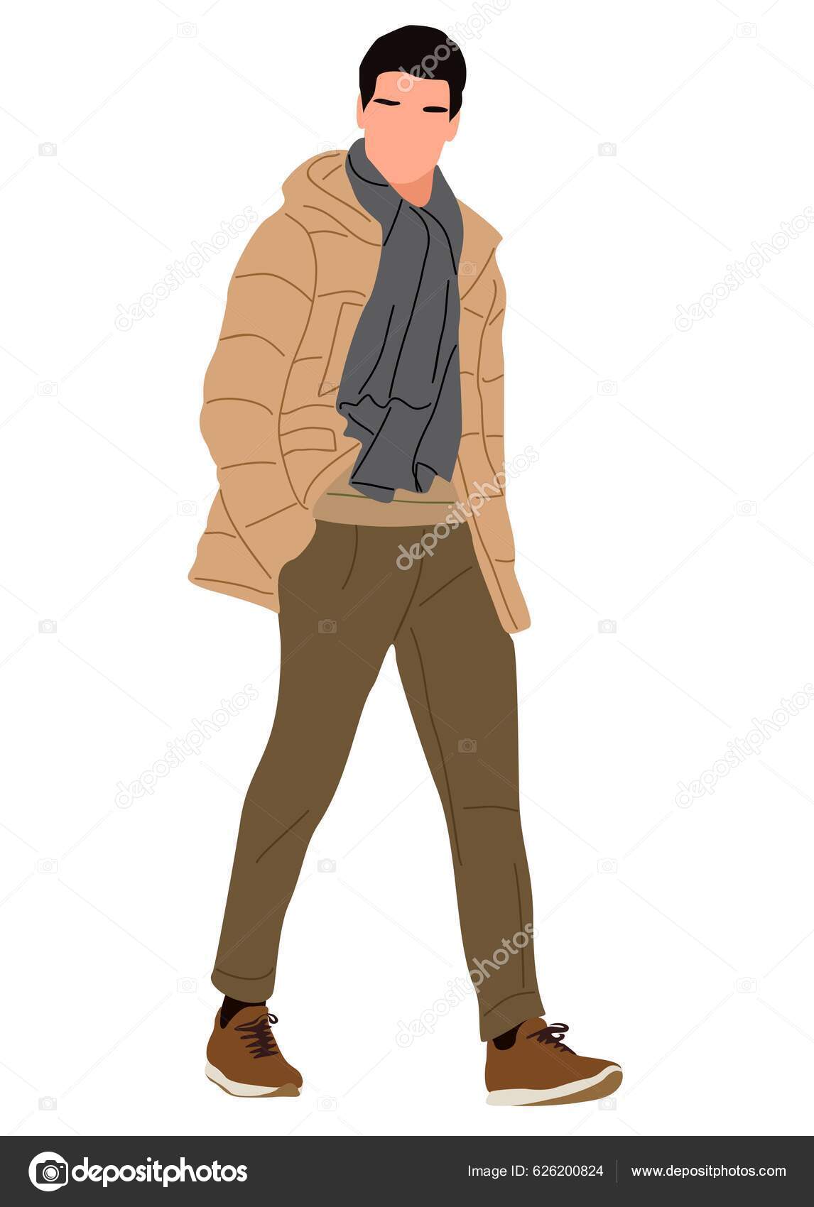 Νεαρός Άνδρας Φοράει Μοντέρνα Μοντέρνα Ρούχα Χειμώνα Στυλ Δρόμου Όμορφος  Διανυσματικό Αρχείο από ©LanaBrow626200824