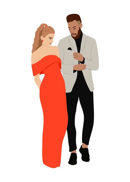 Beautiful Couple Wearing Evening Formal Outfit Celebration Wedding Christmas Eve — Stock Vector