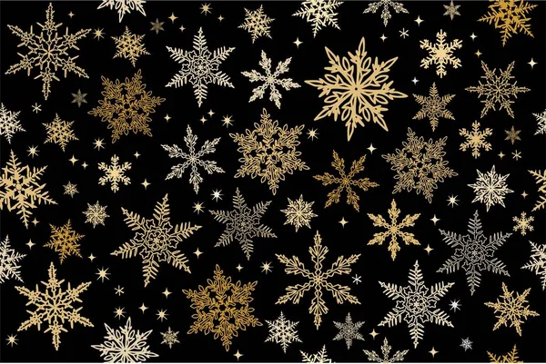 Fondo Navidad Abstracto Con Copos Nieve Oro Diferentes Formas Nieve — Archivo Imágenes Vectoriales