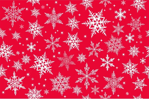 Fondo Navidad Abstracto Con Copos Nieve Blancos Diferentes Formas Rojo — Archivo Imágenes Vectoriales