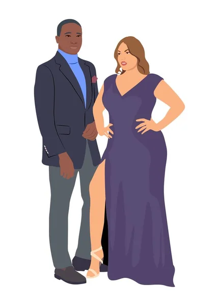 Beau Couple Multiracial Portant Tenue Formelle Soir Pour Célébration Mariage — Image vectorielle