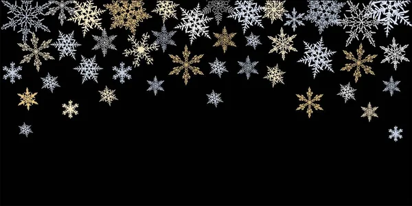 Streszczenie Tła Bożego Narodzenia Złotymi Srebrnymi Płatkami Śniegu Granicy Skopiować — Wektor stockowy