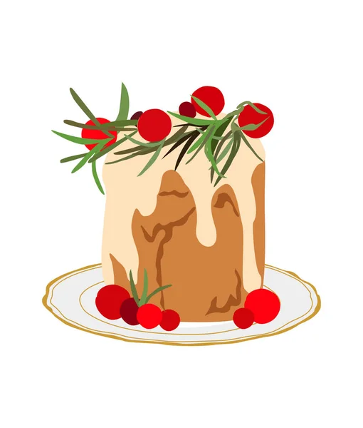 圣诞布丁 传统的假日甜点 有圣诞装饰的英国巧克力蛋糕 在透明背景下孤立的平面插图 — 图库照片