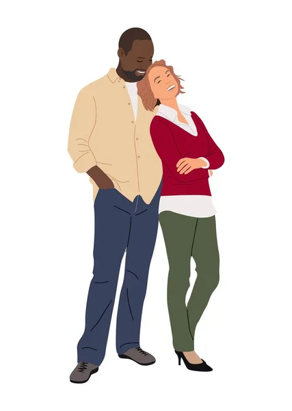 Πολυφυλετικό Ζευγάρι Αγάπης Ευτυχισμένος Μαύρος Άντρας Και Γυναίκα Ρομαντική Σχέση — Διανυσματικό Αρχείο