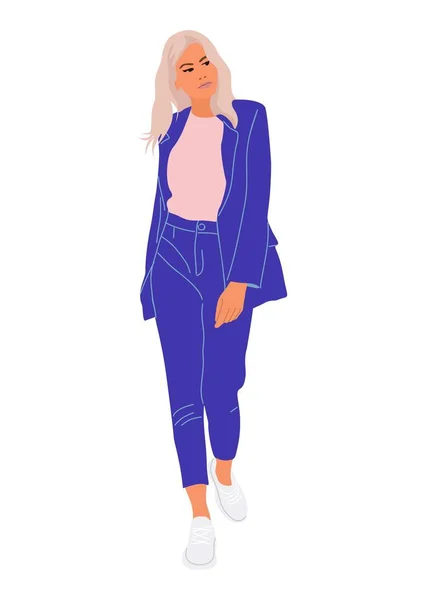 Atraktivní Blondýnka Business Woman Realistická Ilustrace Stojící Kreslené Krásné Ženy — Stockový vektor