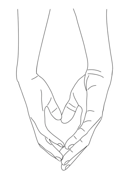 手の持ち方 輪郭の描き方 手の持ち方 バレンタインデーのコンセプト モノクロームの手描きインクスタイルのスケッチ 現代のミニマリストラインアートベクトルイラスト白 — ストックベクタ