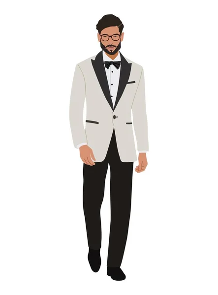 Elegant Businessman Character Evening Party Outfit Stylish Handsome Guy Wearing —  Vetores de Stock