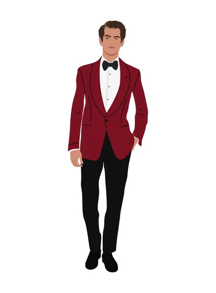 Elegant Businessman Character Evening Party Outfit Stylish Handsome Guy Wearing — Vector de stock