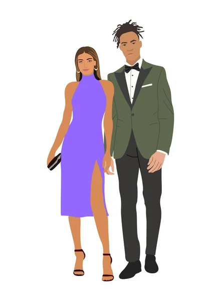 Multiracial Couple Wearing Evening Formal Outfit Celebration Wedding Event Party —  Vetores de Stock