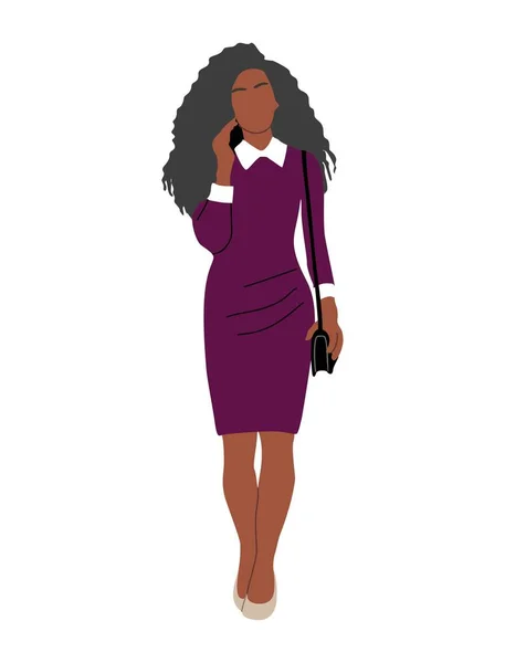 Attractive Black Business Woman Pretty African American Latin Girl Stylish — 图库矢量图片