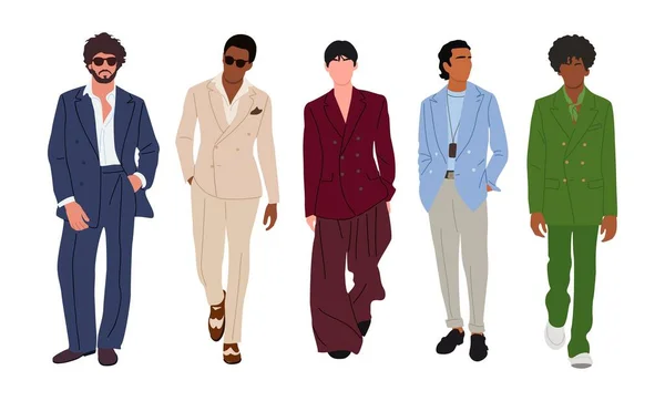 Set Different Elegant Men Wearing Modern Fashionable Business Outfit Formal — Stok Vektör