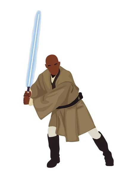 Jedi Knight Cartoon Black Man Character Avatar Symbol Laser Sward — 스톡 벡터