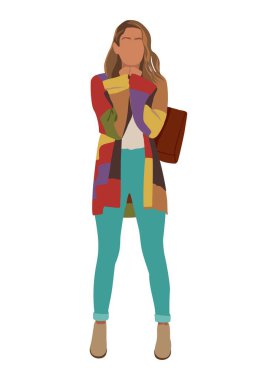 Stylish girl dressed in trendy clothes. Fashionable young woman in casual street style outfit, cardigan and jeans. Cartoon realistic vector illustration isolated on white background. clipart