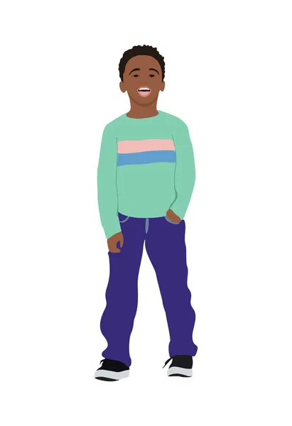 Black Kid Boy Vector Realistic Illustration African American Child Elementary —  Vetores de Stock