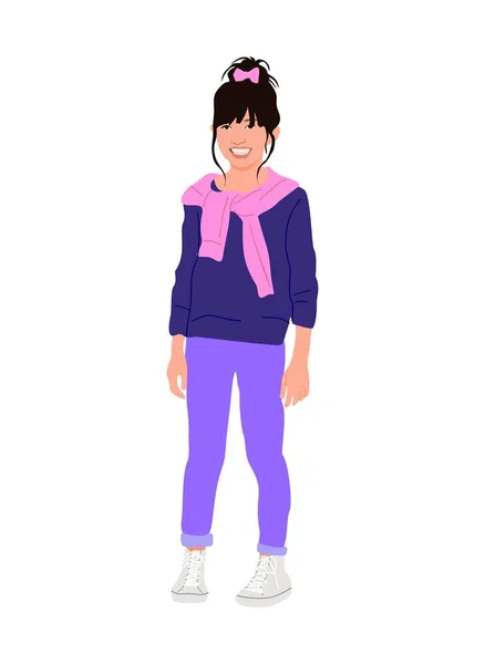 Happy Girl Child Vector Realistic Illustration Cute Kid Girl Elementary — Διανυσματικό Αρχείο