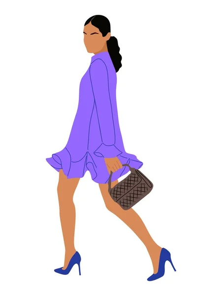 Stylish Young Woman Wearing Fashionable Purple Lilac Dress Evening Event — Διανυσματικό Αρχείο