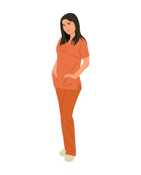 Γυναικείος Χαρακτήρας Γιατρού Επαγγελματίας Υγείας Θεραπευτής Νοσοκόμα Που Φοράει Πορτοκαλί — Διανυσματικό Αρχείο