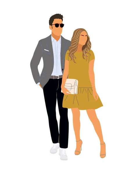 Couple Trendy Evening Cocktail Party Clothes Standing Together Vector Realistic — Stock vektor