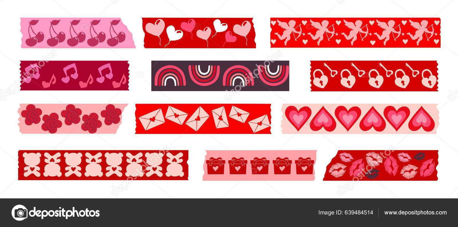 Valentines Day Washi Tapes Collection Colorful Scrapbook Stripes Sticky  Label Stock Vector by ©LanaBrow 639484514