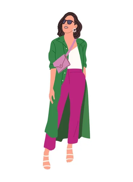 Business Woman Vector Realistic Illustration Standing Cartoon Woman Smart Casual — Image vectorielle