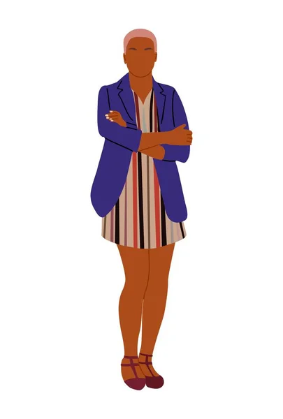 Μαύρη Επιχειρηματίας Στέκεται Smart Casual Outfit Γραφείου Όμορφη Αφροαμερικανή Που — Διανυσματικό Αρχείο