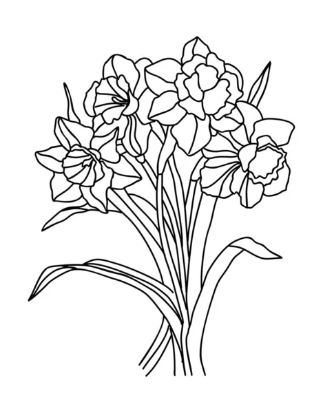 Żonkil Marzec Poród Miesiąc Kwiat Linia Sztuka Wektor Ilustracja Nowoczesny — Wektor stockowy