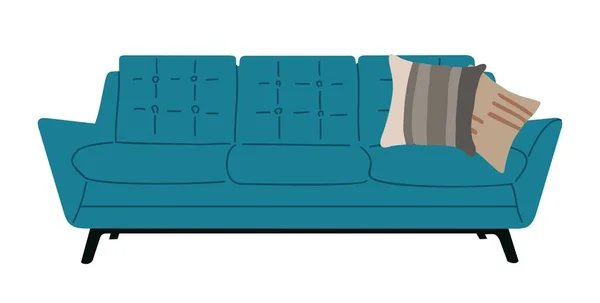 Sofá Acolhedor Com Almofadas Sofá Lounge Com Travesseiros Estilo Retro — Vetor de Stock