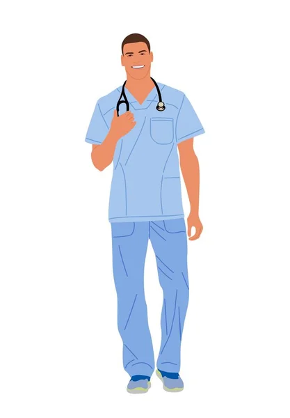 Personagem Médico Masculino Vista Frontal Comprimento Total Jovem Profissional Saúde — Vetor de Stock