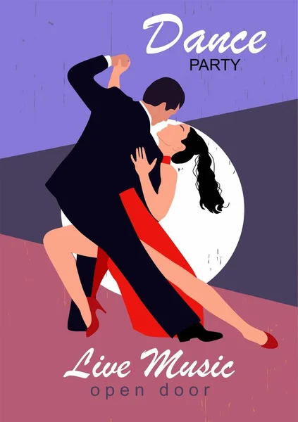 Latin Dansfest Inbjudan Mall Dansnattsbanderoll Affisch Kort Dansande Par Tango — Stock vektor