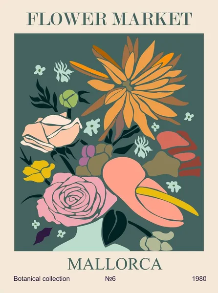 Cartaz Abstrato Mercado Flores Maiorca Arte Parede Botânica Moda Com — Vetor de Stock