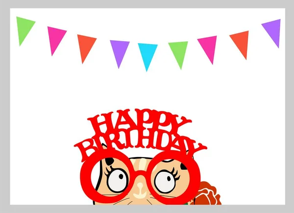Поздравительная Открытка День Рождения Милым Очаровательным Котом Очках Вечеринок Розовым — стоковый вектор