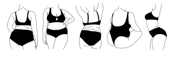 Zeilenkunst Vektor Illustration Kurviger Frauen Unterwäsche Size Mädchen Bikini Body — Stockvektor