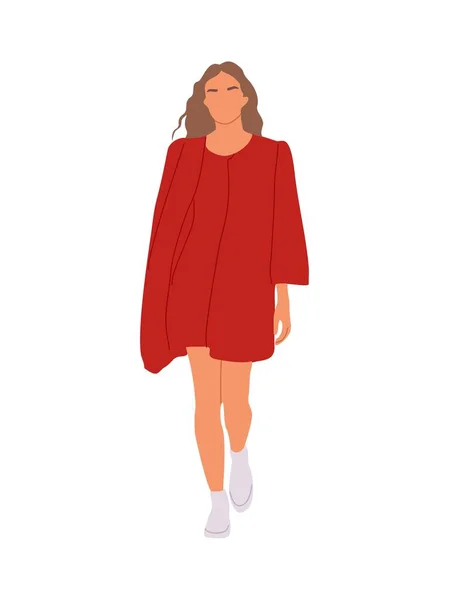 Junge Geschäftsfrauen Modernen Bürolook Roter Anzug Mit Kleid Hübsche Chefin — Stockvektor