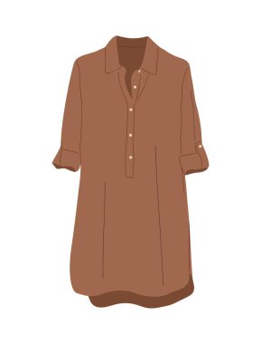 Gündelik gömlek, modern kadın yaz kıyafetleri. Moda kahverengi bluzu. Pamuk giysiler, giysi, kollu kıyafetler. Düz vektör çizimi beyaz arkaplanda izole edildi.