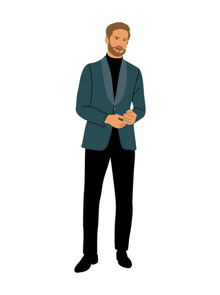 Elegantní Muž Smokingu Oblek Slavnostní Akci Večírek Svatbu Hezký Vousatý — Stockový vektor