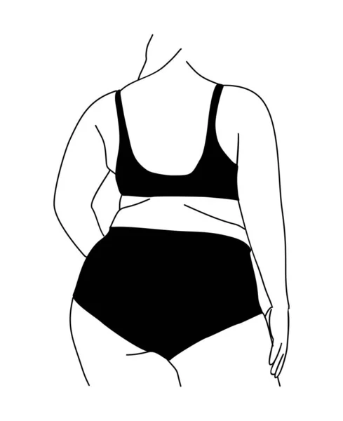 Çamaşırlı Kıvrımlı Bir Kadın Çizgisi Çizimi Artı Bikinili Vücut Ölçülerinde — Stok Vektör