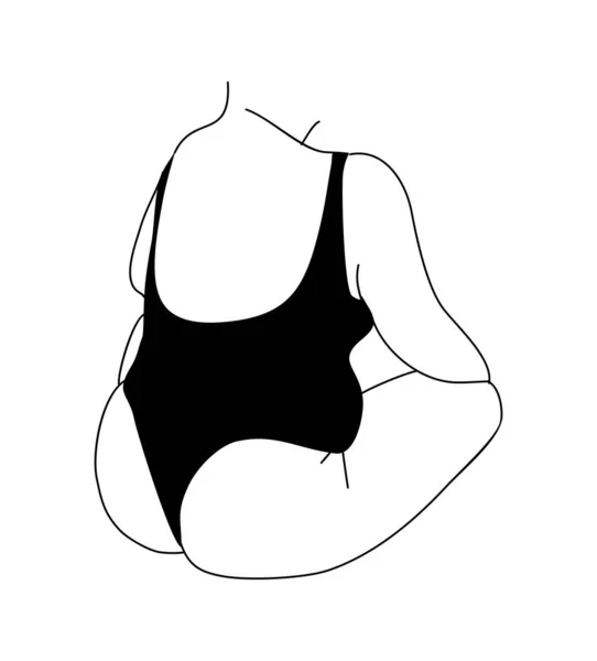 Line Art Vector Illustration Curvy Woman Underwear Sitting Size Girl — Stock Vector