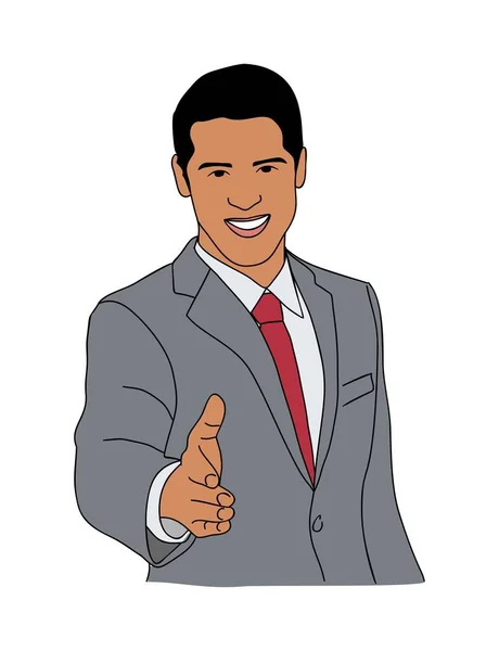 Smiling Businessman Greeting You Extending Handshake Handsome Young Man Formal — Stock Vector