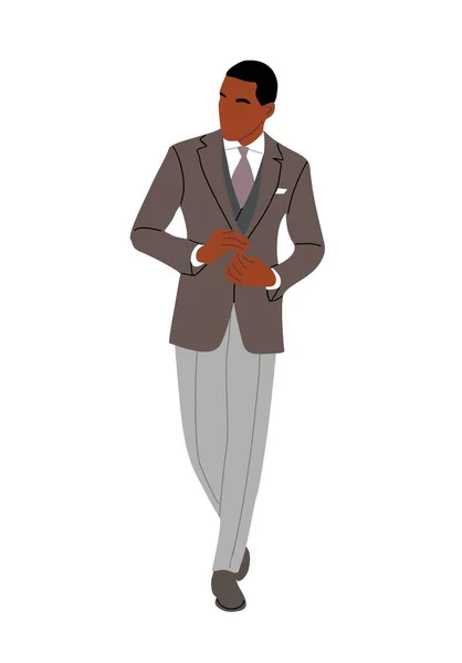 Eleganter Schwarzer Geschäftsmann Formellen Oder Abendlichen Partyoutfit Stilvoller Afrikanisch Amerikanischer — Stockvektor