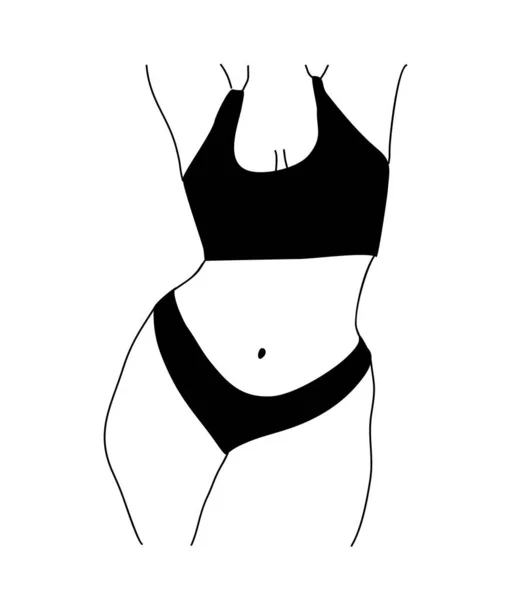 Linjekonst Vektor Illustration Kurviga Kvinna Underkläder Storlek Flicka Bikini Kroppspositiv — Stock vektor