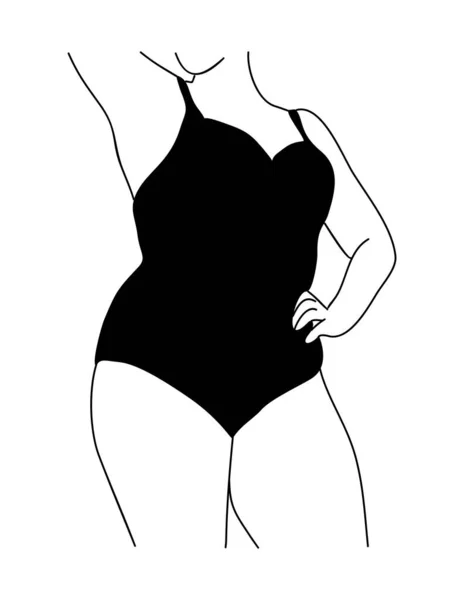 Zeilenkunst Vektor Illustration Kurviger Frauen Unterwäsche Size Girl Bikini Body — Stockvektor