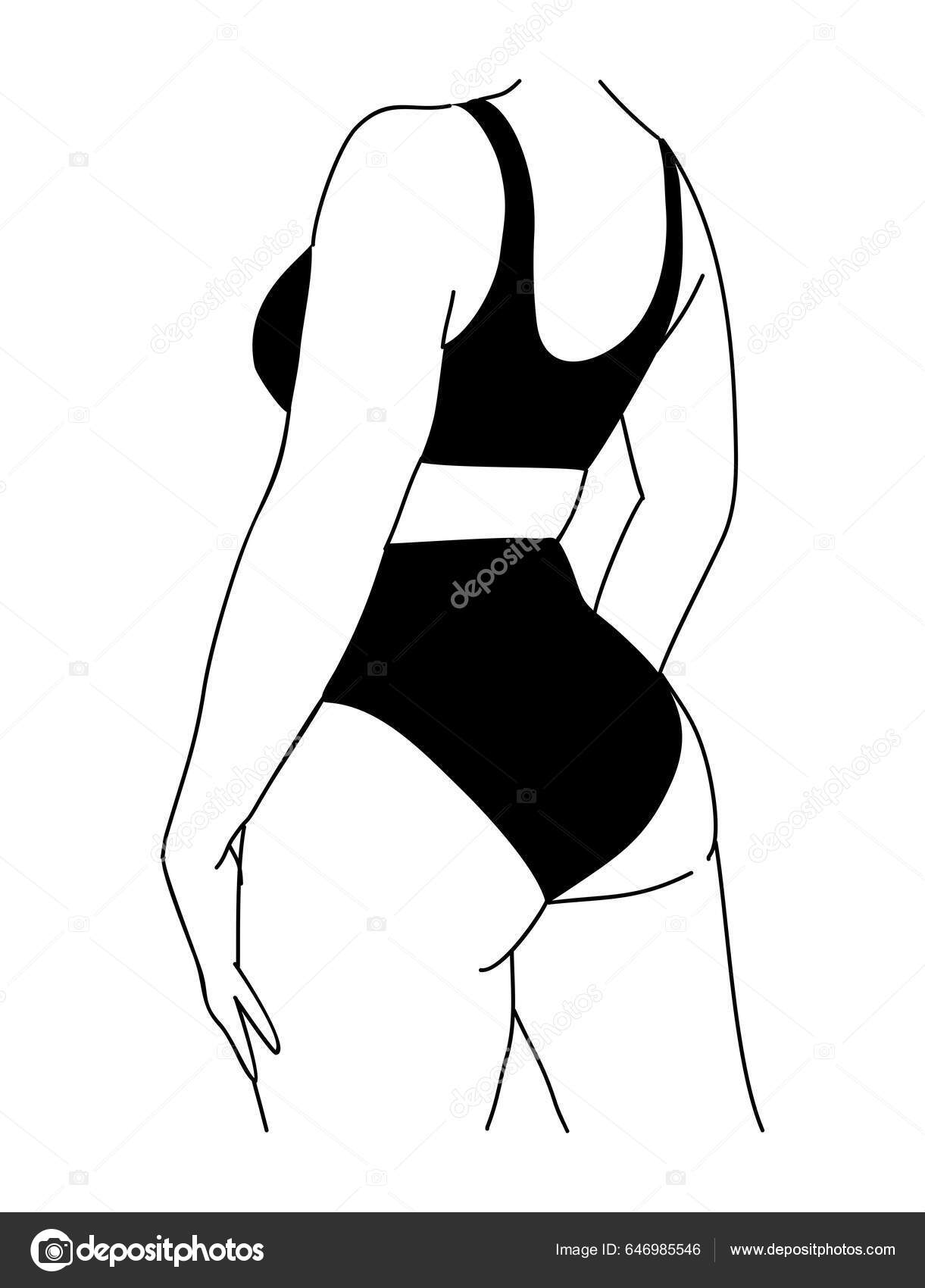 Linda garota de biquíni desenho preto e branco ilustração de arte