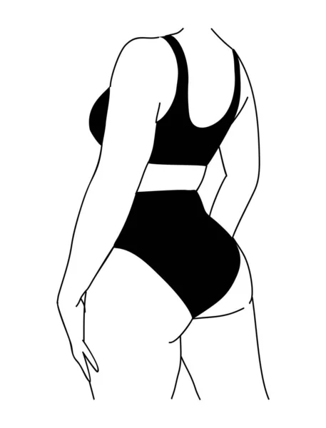 Linea Arte Vettoriale Illustrazione Donna Curvy Biancheria Intima Size Girl — Vettoriale Stock
