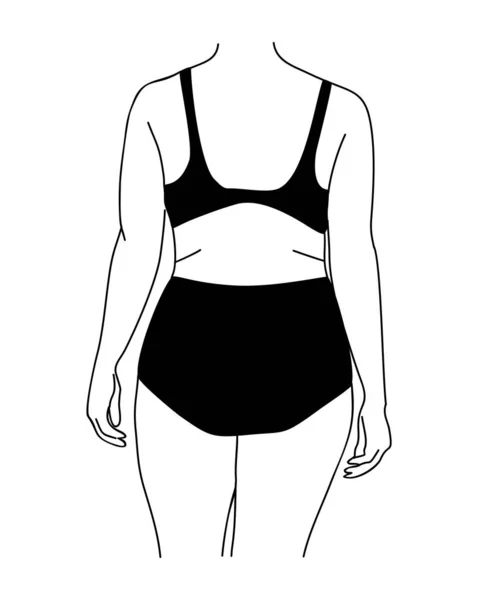 Çamaşırlı Kıvrımlı Bir Kadın Çizgisi Çizimi Artı Bikinili Vücut Ölçülerinde — Stok Vektör