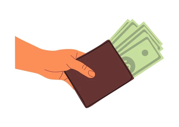 Carteira Mão Com Dinheiro Segurando Bolsa Com Notas Banco Moeda — Vetor de Stock