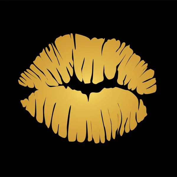 Gold Lipstick Kiss Print Golden Female Sexy Lips Lips Makeup — Stock Vector