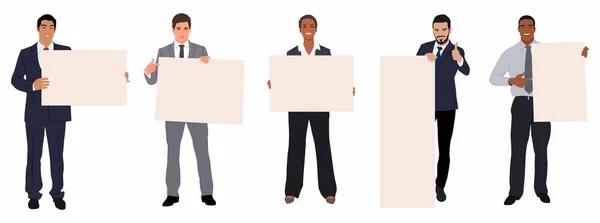 Επιχειρηματίες Που Κατέχουν Λευκά Πανό Που Επιχειρηματίες Γυναίκες Επίσημα Κοστούμια — Διανυσματικό Αρχείο