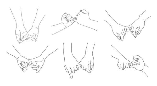 Pinky Promise Hands Outline Drawing Hands Hold Little Fingers Amor — Vector de stock